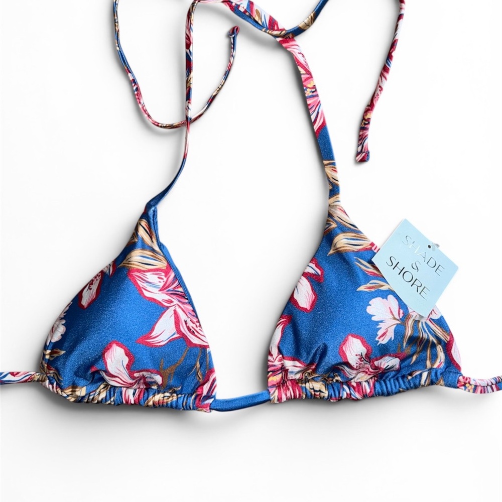 Shade & Shore Blue Floral Triangle Bikini Top
